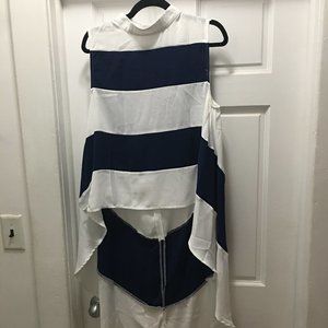 NWT! Dramatic high-low high-neck, striped top